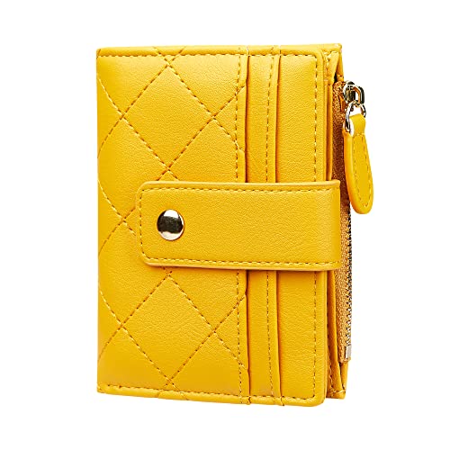 Cynure Women's Cute Leather Card Holder Small Compact Bifold Wallet with Zip Coin Pocket, Yellow - Image 1