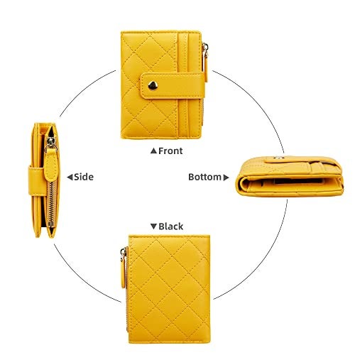 Cynure Women's Cute Leather Card Holder Small Compact Bifold Wallet with Zip Coin Pocket, Yellow - Image 3