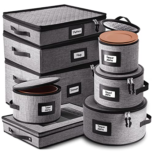 STORAGEBUD China Storage Containers Hard Shell, 8 Piece Flatware & Utensil with Mug Storage, Wine Glass 4 Dish Platter Case, Padded Dinnerware Containers, (sb-hds-09) - Image 1