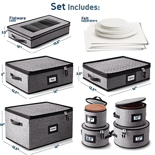 STORAGEBUD China Storage Containers Hard Shell, 8 Piece Flatware & Utensil with Mug Storage, Wine Glass 4 Dish Platter Case, Padded Dinnerware Containers, (sb-hds-09) - Image 2