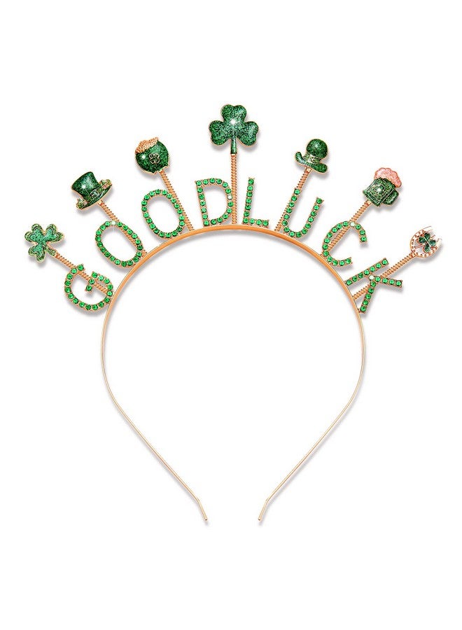 فالين عصابة رأس من PHALIN لعيد القديس باتريك للنساء، مصنوعة من المينا اللامع، وربطة شعر على شكل نبات الشامروك، وحرف الحظ السعيد، وإكسسوارات شعر لحفلات عيد القديس باتريك (حظ سعيد) - Image 1