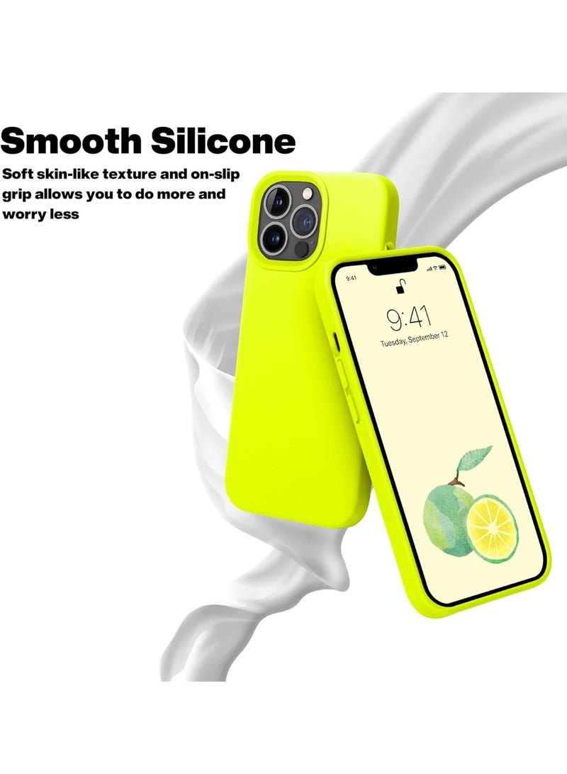 Compatible with iPhone 15 Pro Max Case 6.7 Inch Slim Liquid Silicone 4 Layers Soft Gel Rubber Shockproof Protective Phone Case with Anti Scratch Microfiber Lining (neon Yellow) - Image 5