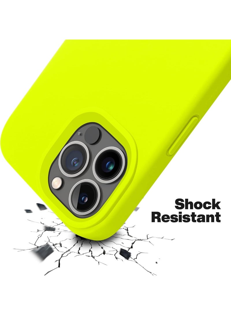 Compatible with iPhone 15 Pro Max Case 6.7 Inch Slim Liquid Silicone 4 Layers Soft Gel Rubber Shockproof Protective Phone Case with Anti Scratch Microfiber Lining (neon Yellow) - Image 2