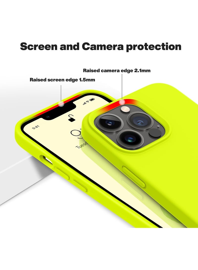 Compatible with iPhone 15 Pro Max Case 6.7 Inch Slim Liquid Silicone 4 Layers Soft Gel Rubber Shockproof Protective Phone Case with Anti Scratch Microfiber Lining (neon Yellow) - Image 3