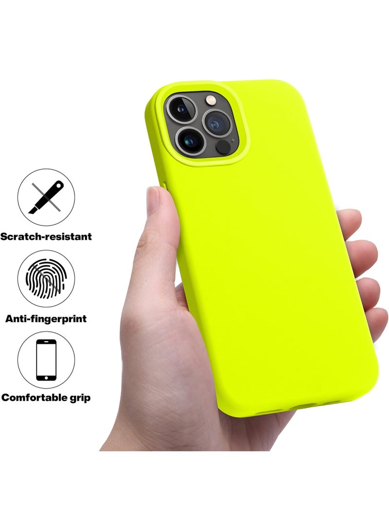Compatible with iPhone 15 Pro Max Case 6.7 Inch Slim Liquid Silicone 4 Layers Soft Gel Rubber Shockproof Protective Phone Case with Anti Scratch Microfiber Lining (neon Yellow) - Image 4