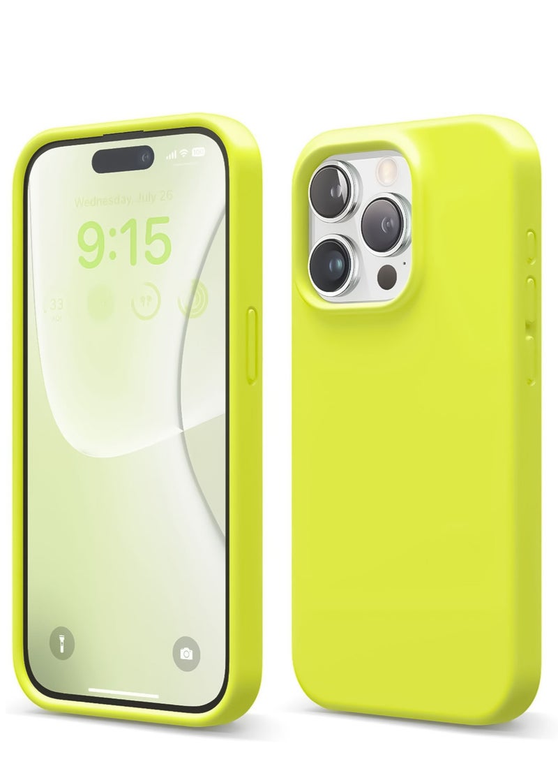 Compatible with iPhone 15 Pro Max Case 6.7 Inch Slim Liquid Silicone 4 Layers Soft Gel Rubber Shockproof Protective Phone Case with Anti Scratch Microfiber Lining (neon Yellow) - Image 1