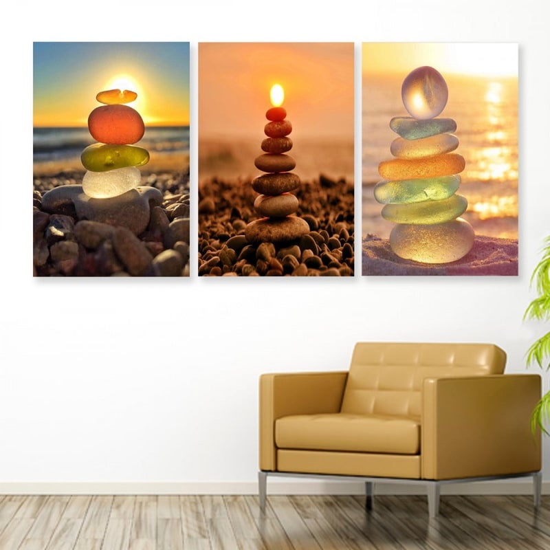 Marktna Three modern-designed canvas paintings with a hollow frame, measuring (150×70), three pieces - Image 1