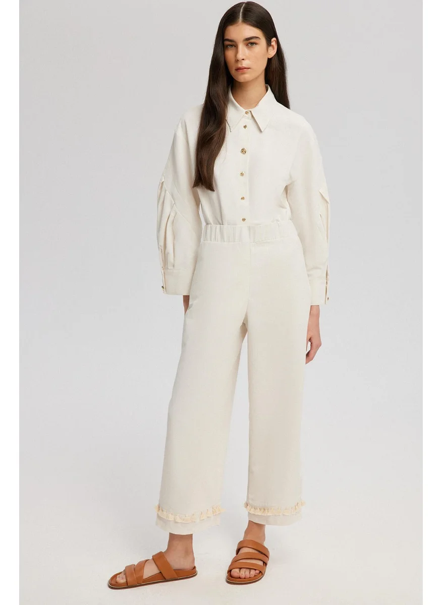 تاتشي Linen Trousers with Tassel Detail on Legs