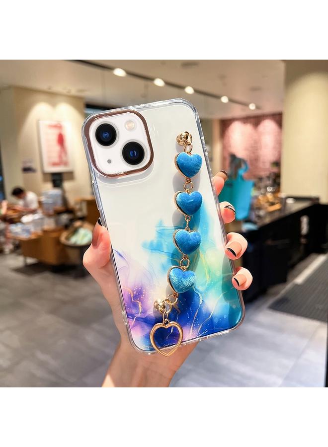 S-TOP Case For iPhone 14 Plus Gold Halo Marble Pattern Case with Bracelet - Image 1