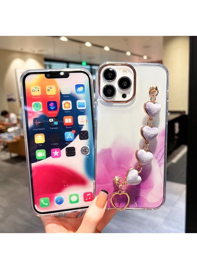 S-TOP Case For iPhone 14 Plus Gold Halo Marble Pattern Case with Bracelet - Image 2