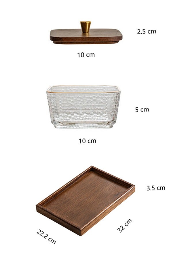 هاهاهاي طقم حاوية تقديم المكسرات من خشب الجوز، 6 صينية تقديم وجبات خفيفة زجاجية شفافة مع غطاء، صينية فواكه جافة خشبية، طبق حلوى الفواكه المجففة، طبق حلوى المكسرات، رقائق البسكويت، رقائق البطاطس للحفلات - Image 4