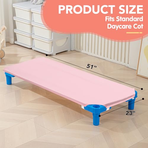 RowinsyDD 2 Pcs Cot Sheets for Daycare, 23" x 51", Pink Daycare Cot Size Sheet with Corner Elastic Loops for Child Boys Girls, Daycare Essentials for Toddler and Preschool, Breathable Microfiber - Image 2