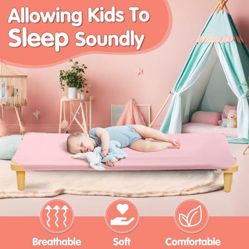 RowinsyDD 2 Pcs Cot Sheets for Daycare, 23" x 51", Pink Daycare Cot Size Sheet with Corner Elastic Loops for Child Boys Girls, Daycare Essentials for Toddler and Preschool, Breathable Microfiber - Image 5