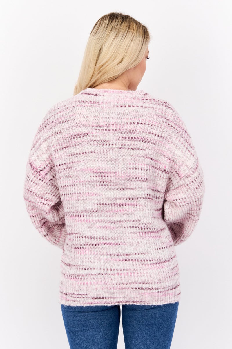 Splendid Women Round Neck Long Sleeves Knitted Sweater, Pink - Image 3