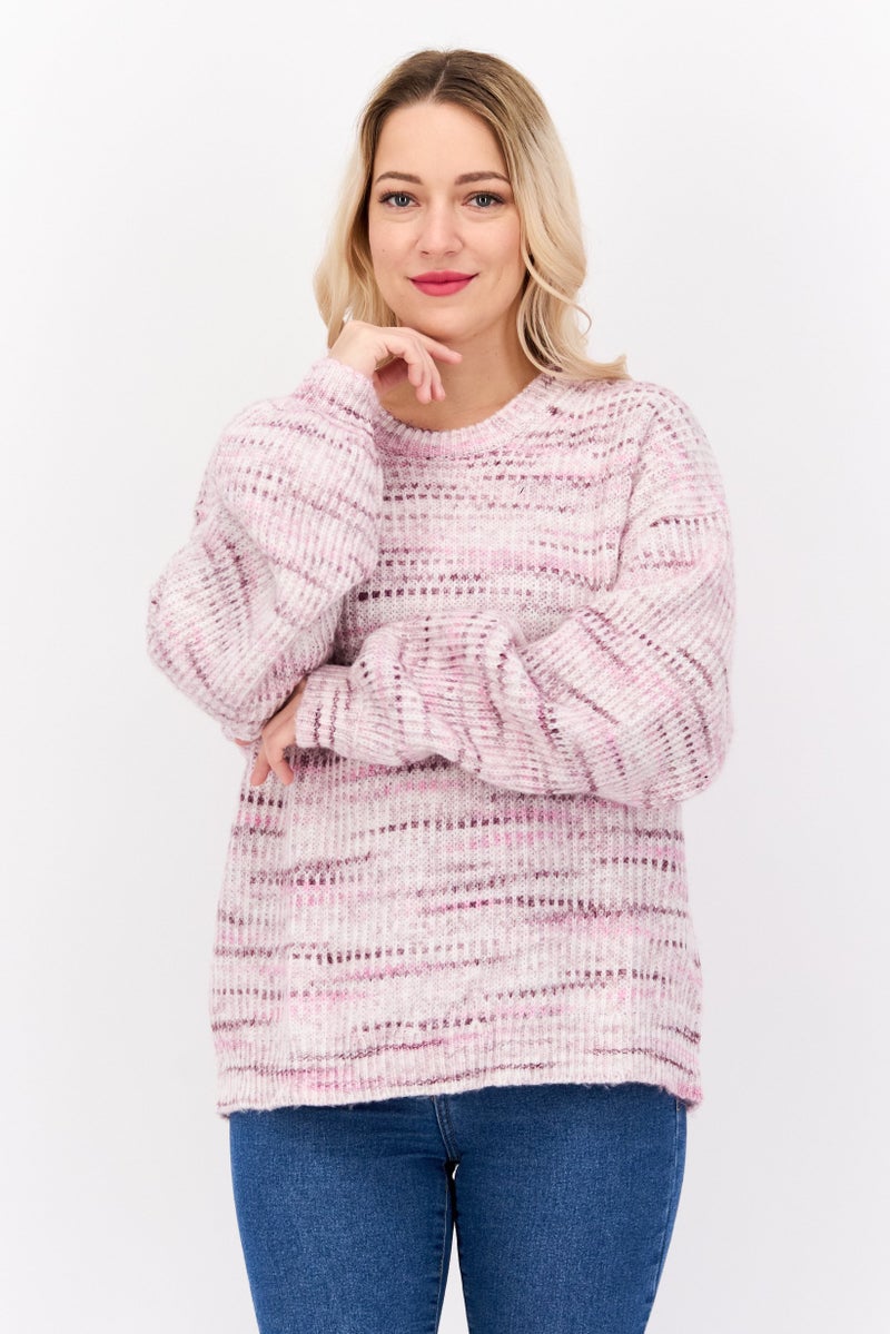 Splendid Women Round Neck Long Sleeves Knitted Sweater, Pink - Image 1
