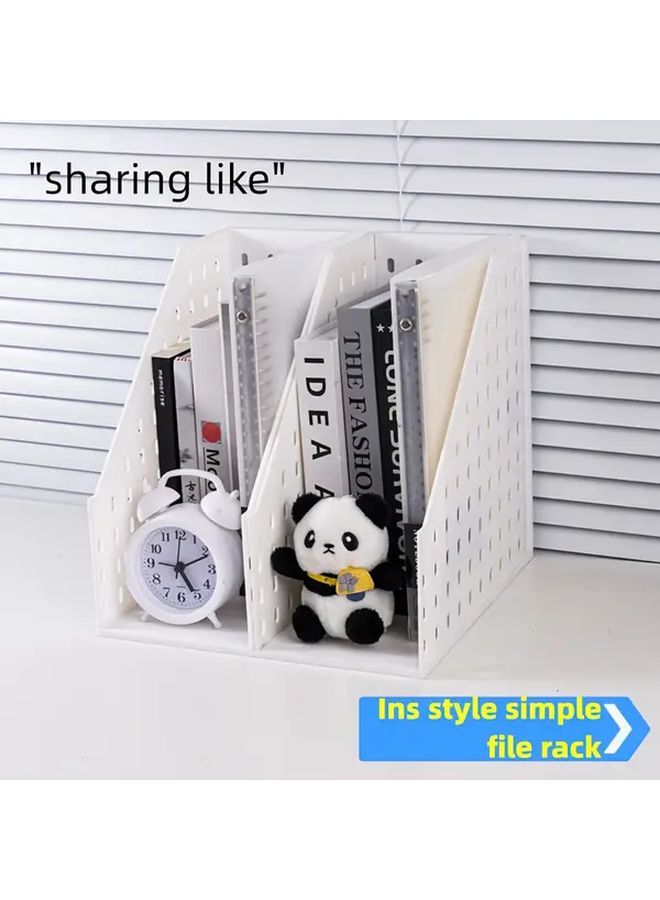 A4 File Rack Set Pearl White 3pcs Thickened PP Foldable Vertical Document Organizer Desktop Bar - Image 3
