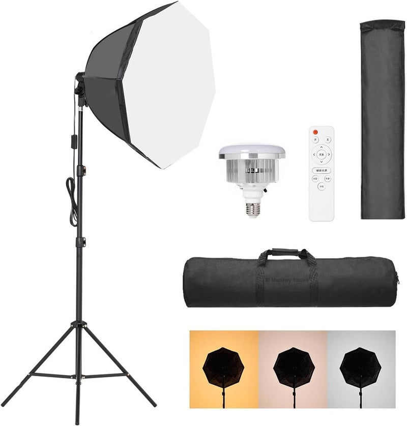 El Madawy Stores Softbox Lighting Kit AL-50 Continuous Photography Lighting Kit with 65cm/25.59in Soft Box, 200W 3000-6500K Bi-Color LED Bulb, Photo Studio Lights Equipment (AL-50A) - Image 1