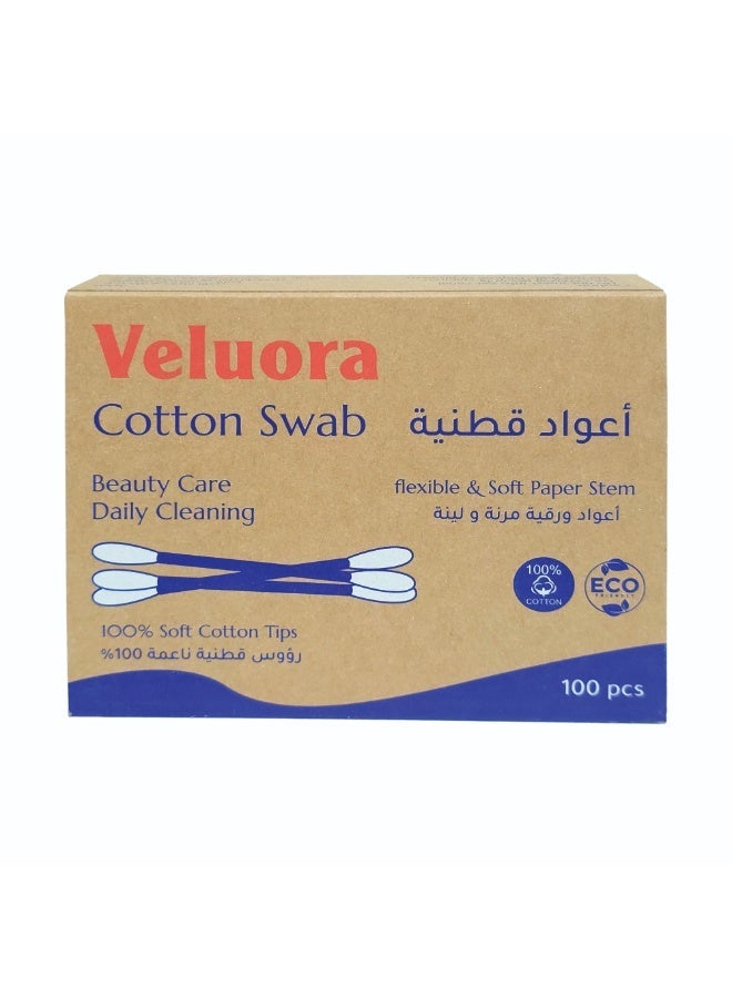 فيلورا أعواد قطنية من فيلورا، 100 قطعة، أعواد ورقية، علبة أدراج من ورق الكرافت - Image 1