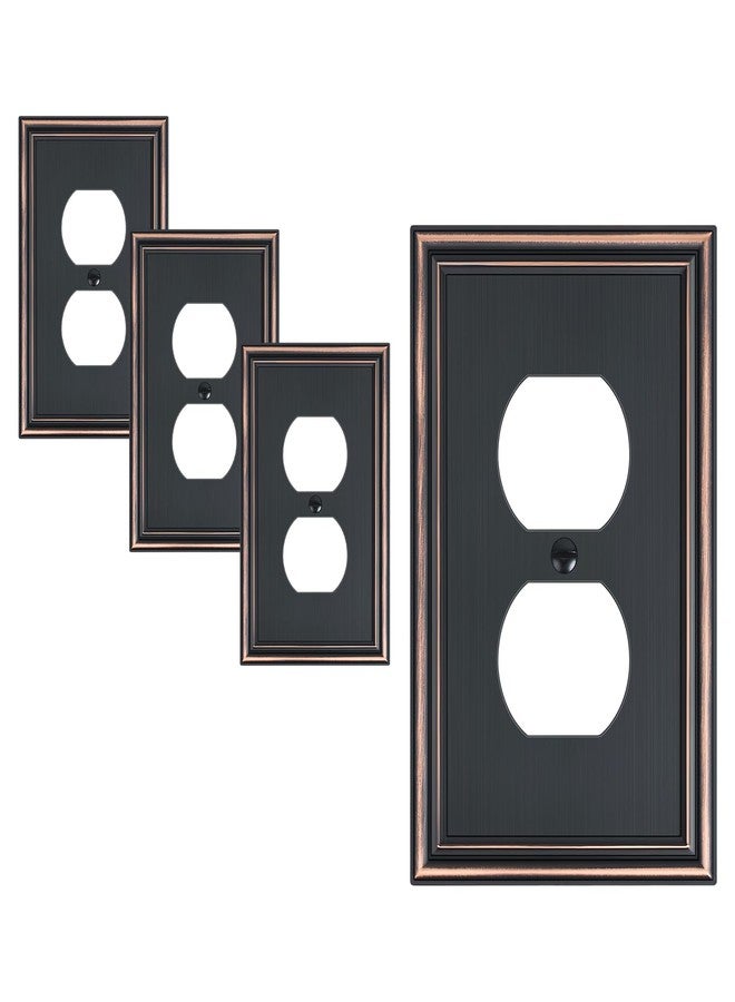 TREEWELL 4-Pack Single Duplex Outlet Cover Plate, Decorative Aged Bronze Switch Plates and Outlet Covers, Metal Wall Plates for Electrical Outlets, 1 Gang Receptacle Cover, Corrosion Resistant - Image 1