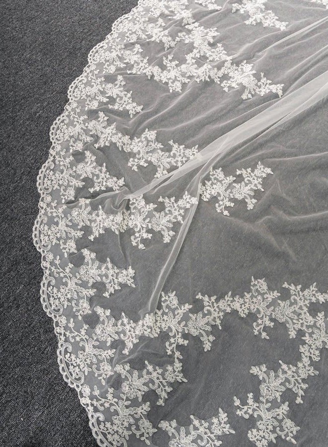 AiberLisha Royal Length 3.5M Lace Wedding Bridal Veil with Metal Comb, Ivory, Royal Length:138inch(350cm) - Image 3