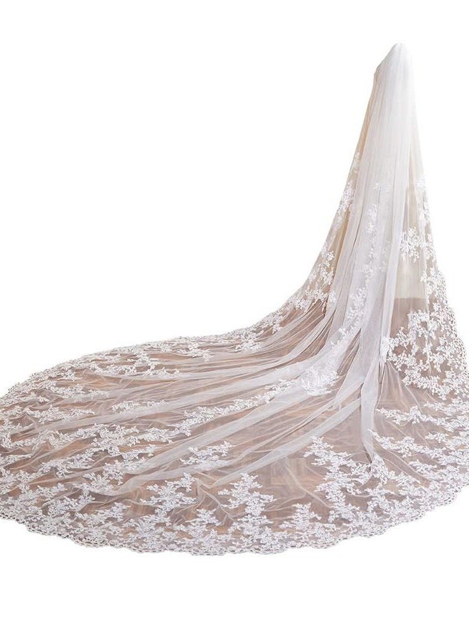 AiberLisha Royal Length 3.5M Lace Wedding Bridal Veil with Metal Comb, Ivory, Royal Length:138inch(350cm) - Image 1