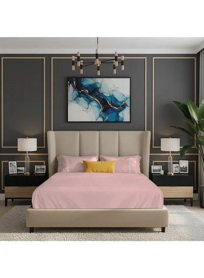 MULBERRY LIVING 100% Cotton -250 TC Serenity Solids Queen Size Fitted Bedsheet(160X200X30 cms) with 2 Pillow Covers (50 x 75 cms) - Cameo Rose