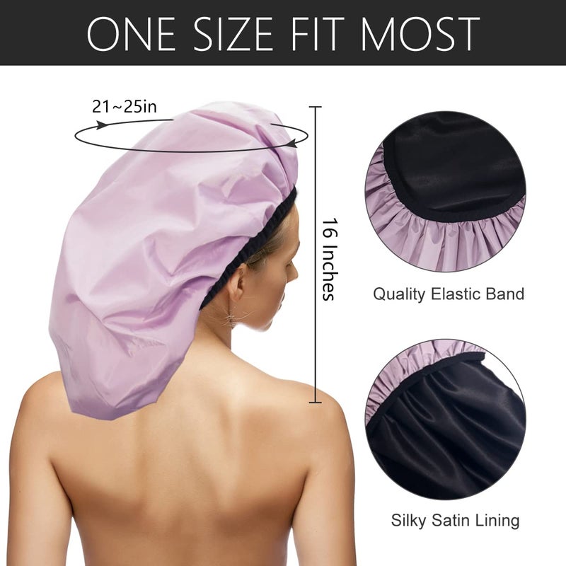 Auban Extra Large Shower Cap, Double-Layer Waterproof Reusable, XL Satin Lining Shower Bonnet for Women Thick, Long Hair, Locs, Braids(Pink) - Image 2
