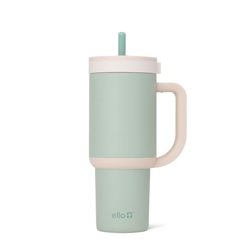Ello Oasis 24 oz Tumbler with Handle Retracting Straw Reusable Insulated Stainless Steel Cup 100 Leakproof Gifts for Teens Women Men Keeps cold for 24 Hours Cup Holder Friendly Pistachio - Image 1