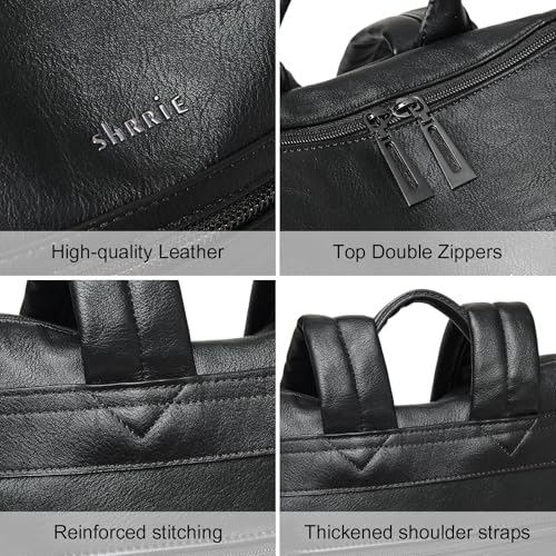 Shrrie 15.6 inch Laptop Backpack for Women,Large Leather Backpack Purse,Travel,Carry on,Water Resistant Casual Laptop Backpacks,College Backpack,Work Backpack for Women,Two-tone Black - Image 5