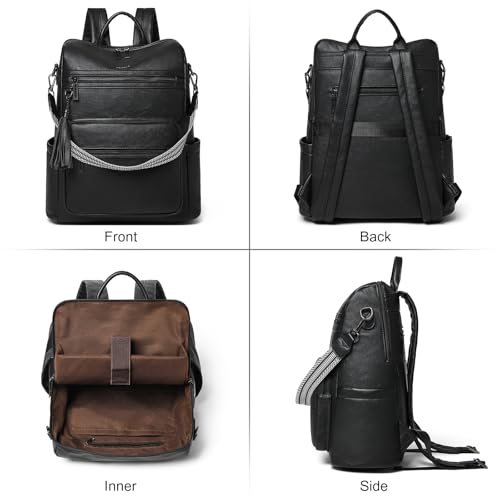 Shrrie 15.6 inch Laptop Backpack for Women,Large Leather Backpack Purse,Travel,Carry on,Water Resistant Casual Laptop Backpacks,College Backpack,Work Backpack for Women,Two-tone Black - Image 3