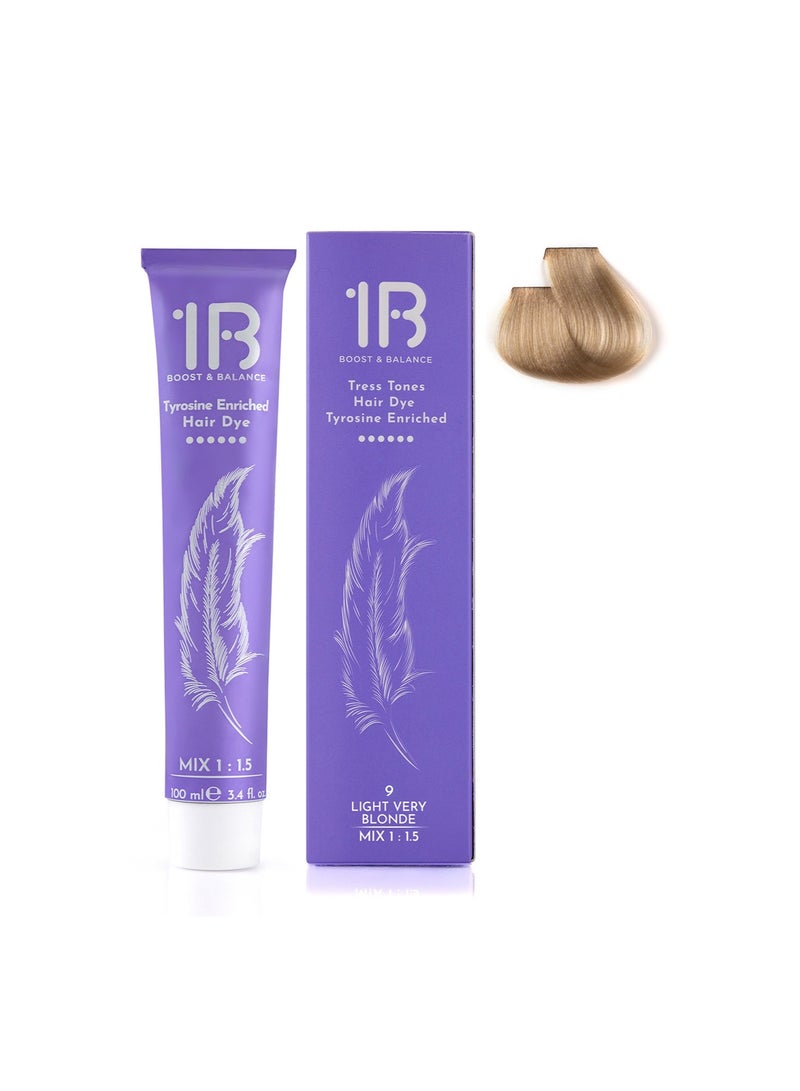1B Hair Color Cream #9 Very Light Blonde – Permanent Hair Dye with Tress Tones Tyrosine Complex | 100ml | Soft Golden-Beige Blonde Pigment | Long-Lasting Radiance for Light Blonde Hair - Image 2