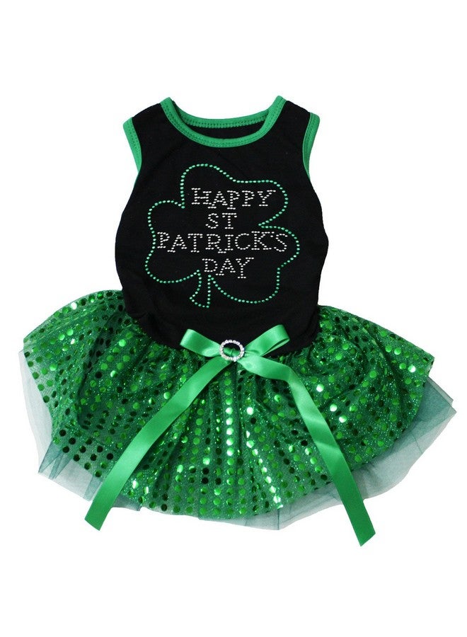 Petitebella Rhinestone Happy St Patrick's Day Puppy Dog Dress (Black/Green Sequins, Large)