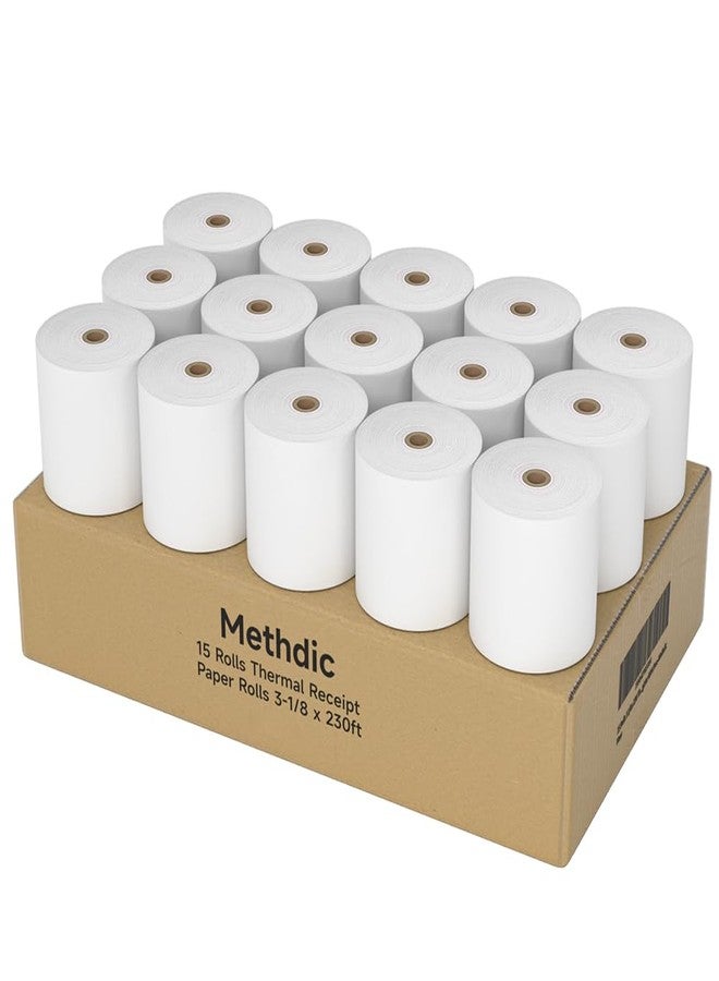 Methdic 15 Rolls 3 1/8 x 230 Thermal Paper Receipt Rolls 55 GSM Premium Quality Thick paper For POS Cash Register BPA Free- - Image 1