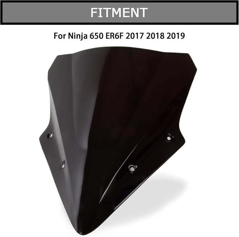 psler Windshield Windscreen Double Bubble for Kawasaki 650 ER6F 2017-2019 (Black) - Image 2
