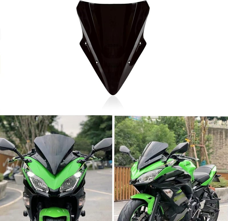 psler Windshield Windscreen Double Bubble for Kawasaki 650 ER6F 2017-2019 (Black) - Image 1