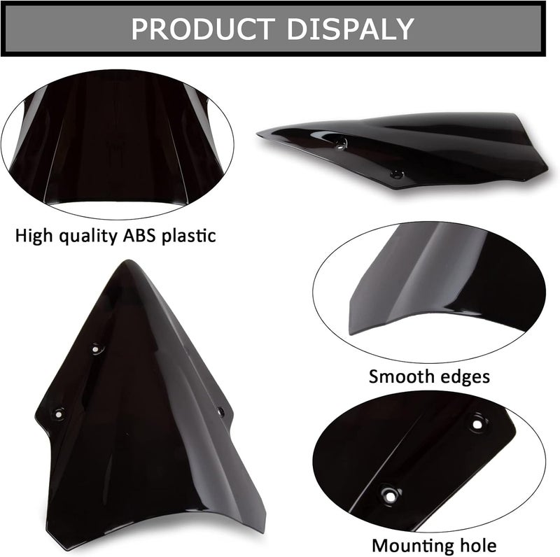 psler Windshield Windscreen Double Bubble for Kawasaki 650 ER6F 2017-2019 (Black) - Image 4