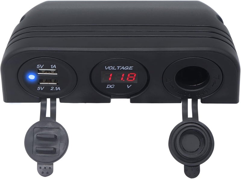 iztor 12-24 V Multifunctional 3 Hole Tent Modification Socket Cigarette Lighter Socket Dual USB Car Charger and Red Digital Voltmeter Combination for Cars Boats and RVs - Image 3