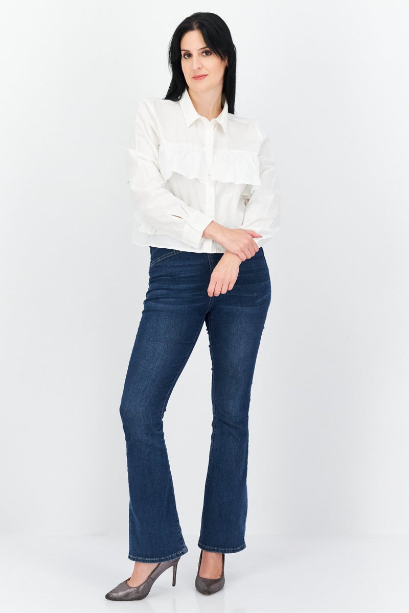 Riley & Rae بلوزة نسائية بأكمام طويلة وياقة مفتوحة، بيضاء - Image 4