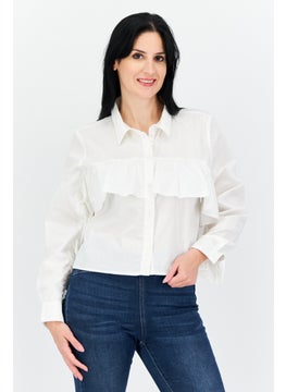 Women Spread Collar Long Sleeve Plain Top, White - pzsku/Z8C5500C81B3114856BA2Z/45/_/1727187723/3bd0ead1-a658-4d5f-8bcb-3da77bea2b15