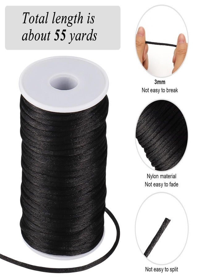 VICROIC 3MM 55 Yards Nylon Cord, Wind Chime Cord, String for Bracelet Making Necklace, Braided Lanyard String, Jewelry Thread Beading String for Crafts, Twine for Chinese Knotting (Black) - Image 2