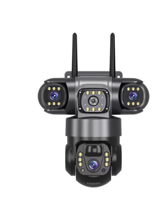 Discover the advanced 4G LTE solar-powered security camera! It features three powerful lenses providing comprehensive 360° coverage with no blind spots. Equipped with a robust 8000mAh solar-powered battery, it ensures continuous operation around the clock. It boasts color night vision and a smart motion detector that sends instant alerts. It supports two-way communication for direct interaction and includes 120GB of cloud storage. No Wi-Fi is required – it works directly via a 4G data SIM card (compatible with Zain and Mobily networks). You can monitor live feeds and review recordings from anywhere using a user-friendly app compatible with iPhones and Android devices. Ideal for use in rest areas, farms, homes, and project sites, especially in areas without internet access. - Image 1