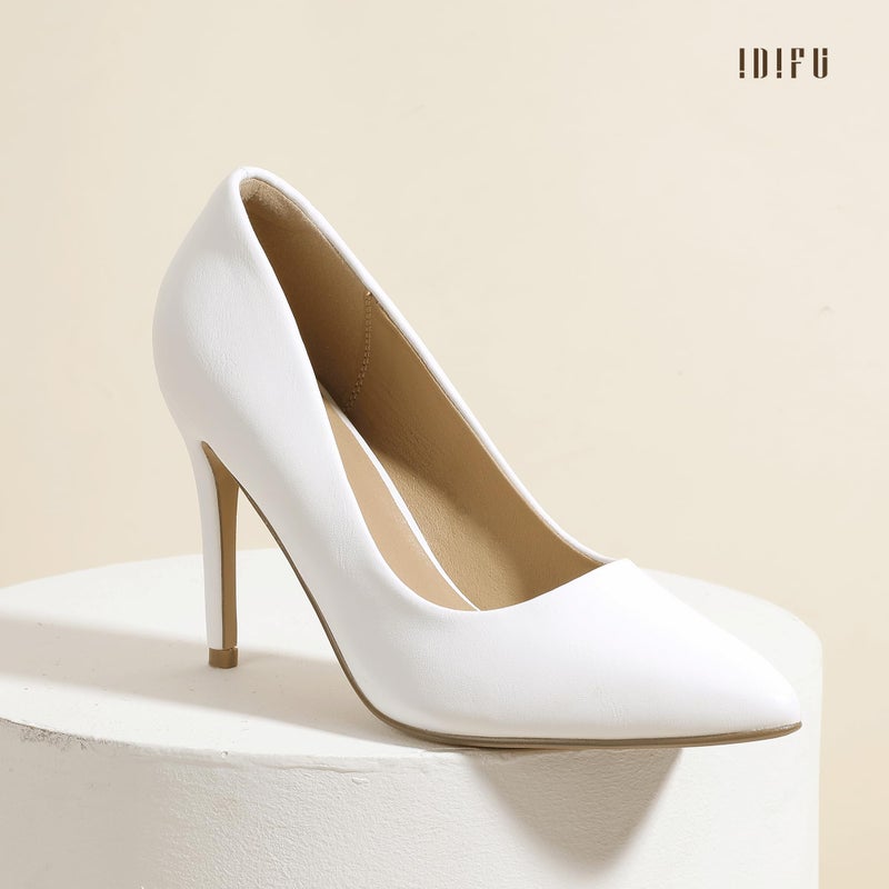IDIFU Women's IN4 Classic Pointed Toe High Heels Pumps Wedding Dress Office Shoes (White PU, 8 B(M) US) - Image 3