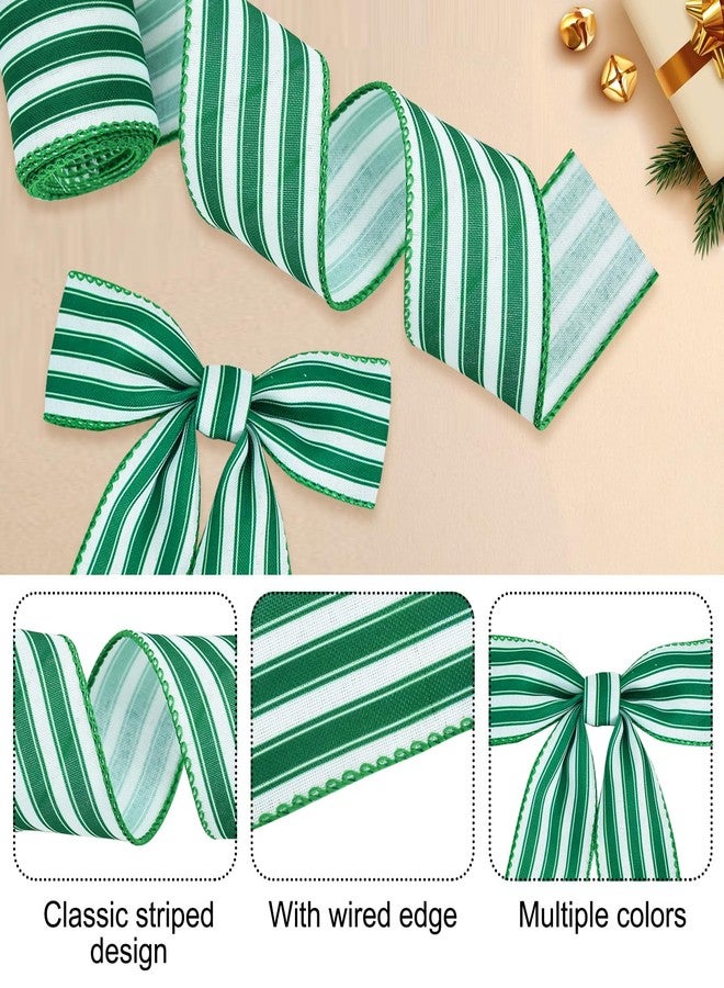 TONIFUL 2 Rolls-2 Inch Green Striped Wired Ribbon, Green and White Stripe Wired Ribbon for Gift Wrapping, Indoor, Bows Making, Wedding Birthday Party Decoration (6yds/roll) - Image 3
