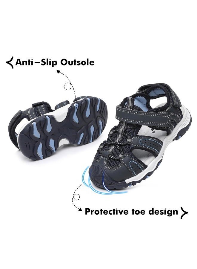 Ahannie Toddler Sandals Boys Girls Sandals – Kids Closed Toe Water Sport Outdoor Summer Beach Shoes with Hook Loop, Navyblue, 13 Little Kid - Image 3