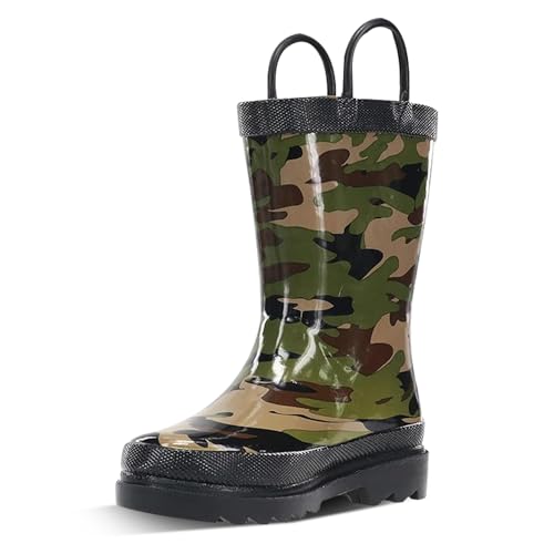 Western Chief Boys Waterproof Printed Rain Boot with Easy Pull on Handles - Camo, 4 M US Big Kid - Image 3