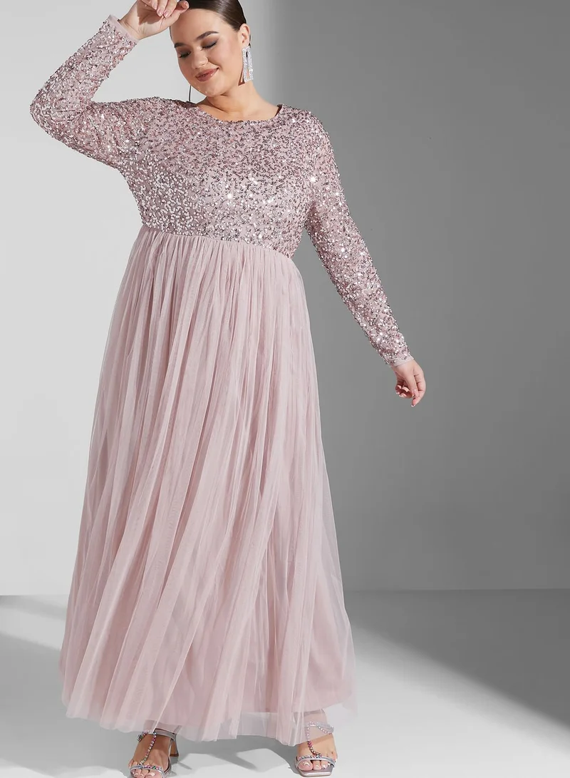 Maya Plus Sequin Detail Pleated Dress
