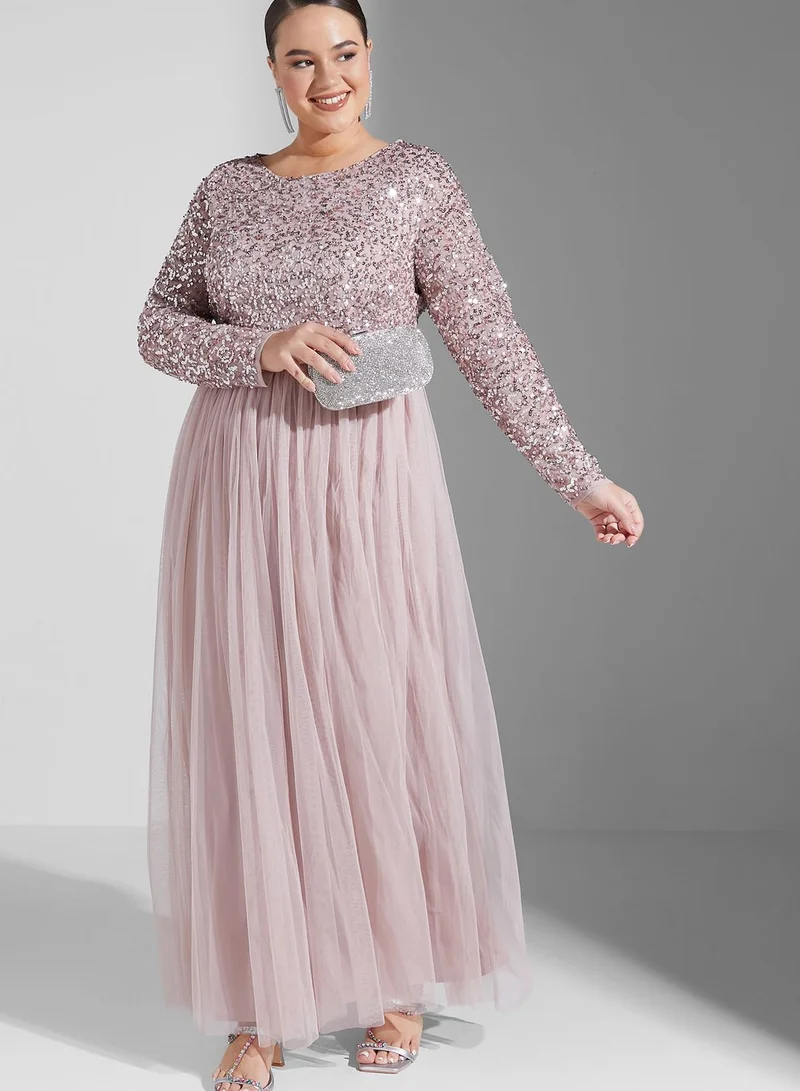 Maya Plus Sequin Detail Pleated Dress