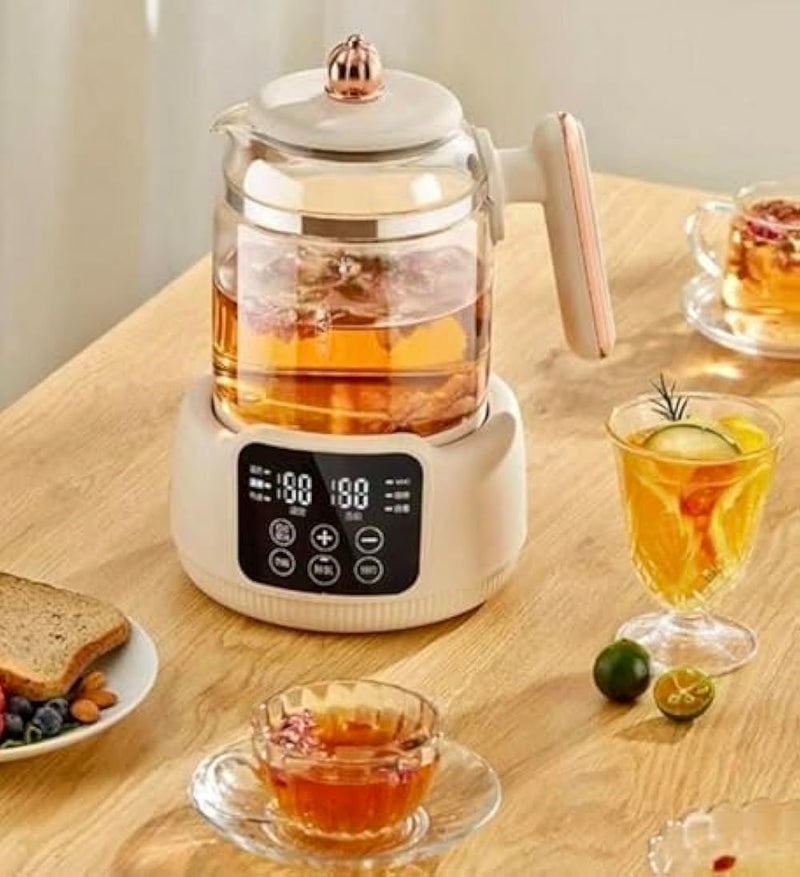 Smart Electric Kettle with Digital Display, Multifunctional Tea Milk Kettle Baby Food Maker, Cream Color with Rose Gold Details, 1000W, Clear Glass, 1.5L, Touch Control - Image 4