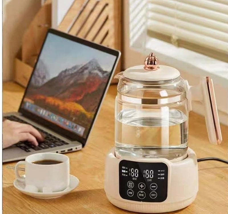 Smart Electric Kettle with Digital Display, Multifunctional Tea Milk Kettle Baby Food Maker, Cream Color with Rose Gold Details, 1000W, Clear Glass, 1.5L, Touch Control - Image 5