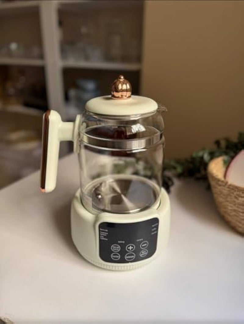 Smart Electric Kettle with Digital Display, Multifunctional Tea Milk Kettle Baby Food Maker, Cream Color with Rose Gold Details, 1000W, Clear Glass, 1.5L, Touch Control - Image 2